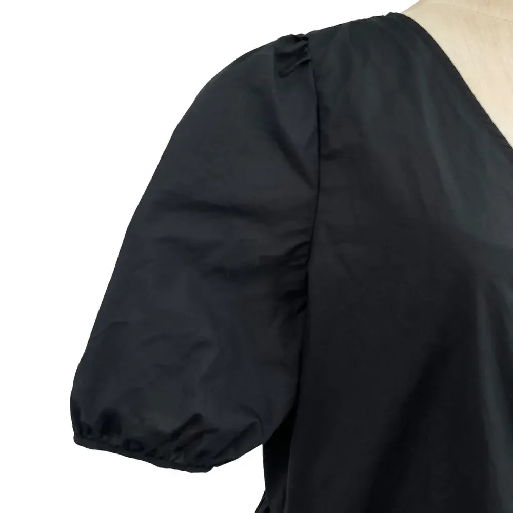 J Crew 2 pc  Black Wrap Dress & Slip Short Puff Sleeves Tiers Size Large NEW